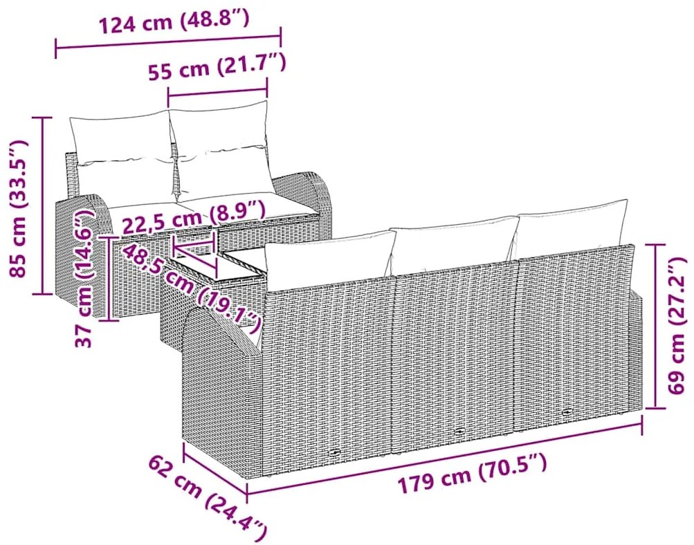 vidaXL Σετ Καναπέ Κήπου με αποθήκευση 6 pcs Μαύρο συνθετικό ρατάν