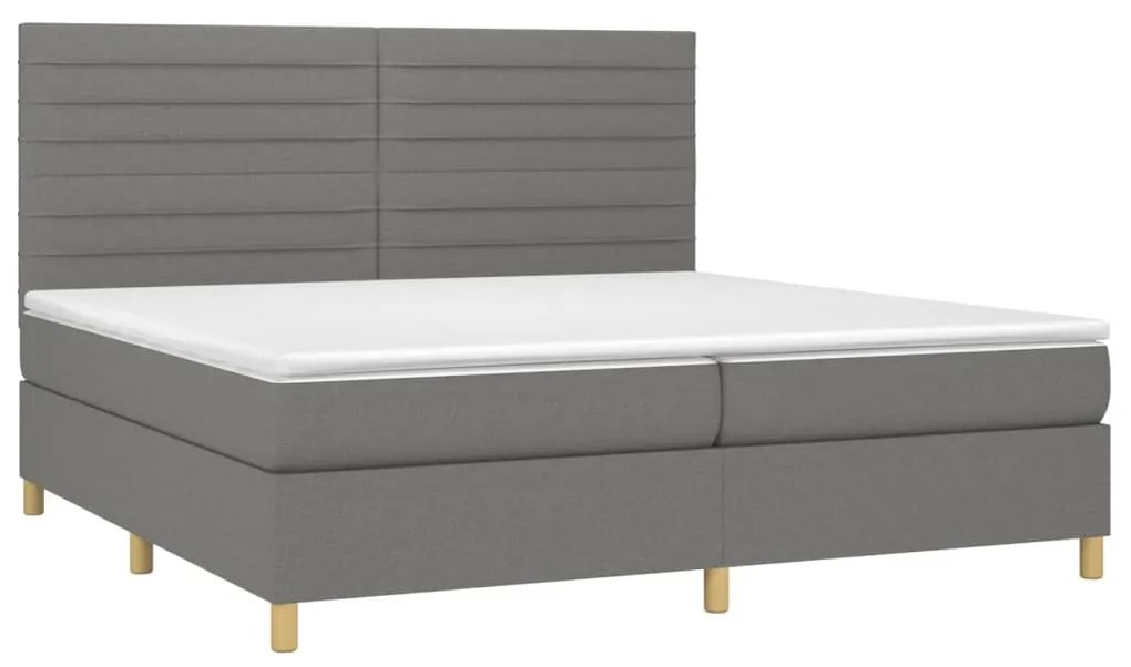 Κρεβάτι Boxspring με Στρώμα Σκούρο Γκρι 200x200 εκ. Υφασμάτινο - Γκρι