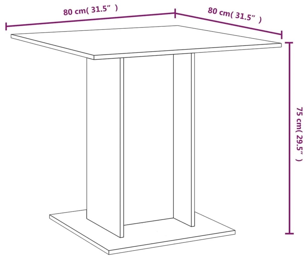 Τραπεζαρία Καφέ Δρυς 80 x 80 x 75 εκ. από Επεξεργασμένο Ξύλο - Καφέ