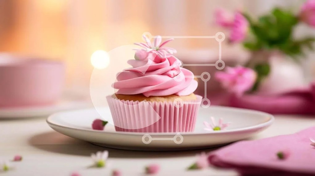 Intra Συλλεκτικό Ξύλινο Παζλ Plywood  4mm - Cupcake με ροζ γλάσο και λουλούδια στο πιάτο Σε Ξύλινο Κουτί - Διαστάσεις: 10x10 cm – 25 κομμάτια