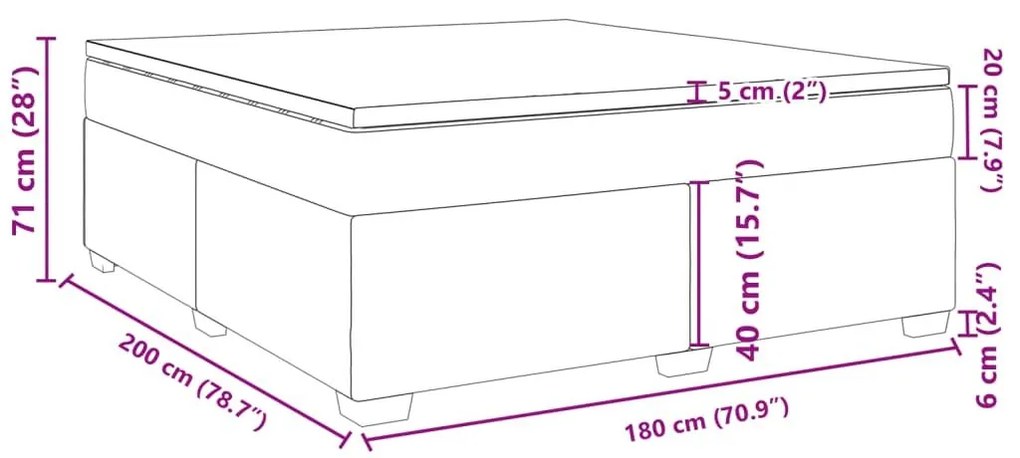 Κρεβάτι Boxspring με Στρώμα Σκούρο Γκρι 180x200 εκ. Βελούδινο - Γκρι