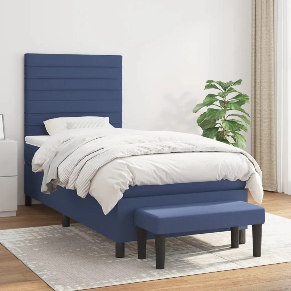 vidaXL Κρεβάτι Boxspring με Στρώμα Μπλε 90x190 εκ.Υφασμάτινο