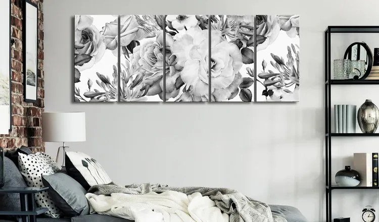Πίνακας - Rose Composition (5 Parts) Narrow Black and White - 200x80