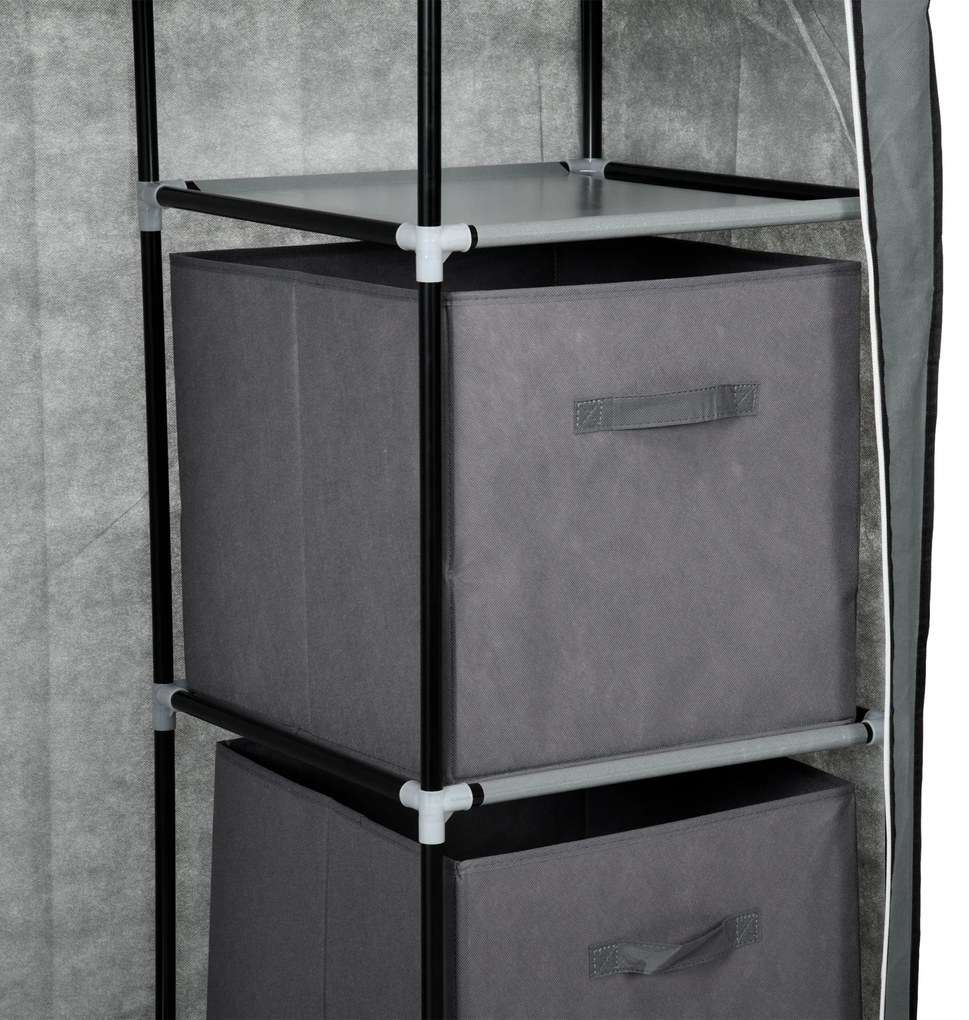 HOMCOM Υφασμάτινη ντουλάπα πτυσσόμενη ντουλάπα, 1 ράβδος ρούχων, 6 ράφια, 102 x 42,5 x 162,5 cm, Γκρι