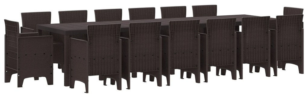 vidaXL Σετ τραπεζαρίας κήπου 15 pcs Καφέ Large Ρατάν & Ατσάλι