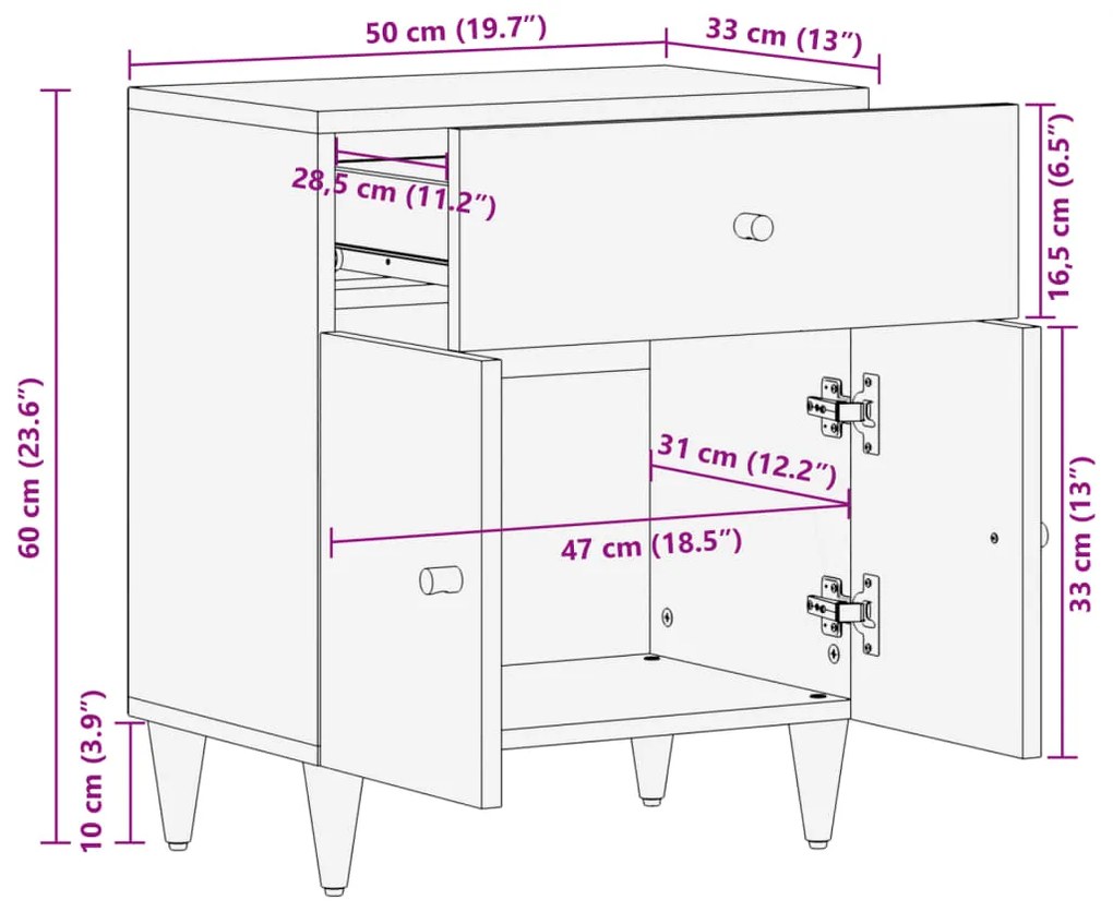 ΚΟΜΟΔΙΝΟ 50 X 33 X 60 ΕΚ. ΑΠΟ ΜΑΣΙΦ ΞΥΛΟ ΜΑΝΓΚΟ 358295