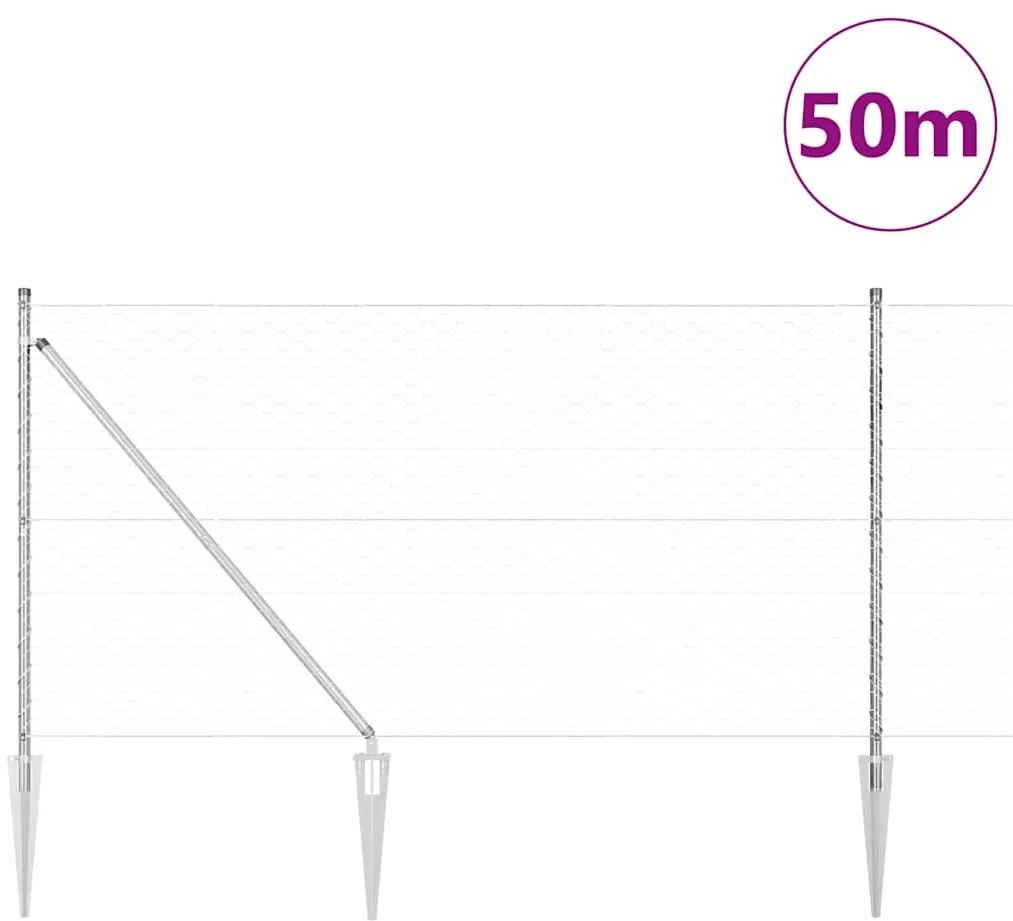 vidaXL Στύλος Περιφράξεων Ασημί 50 x 1 μ (50 χλστ πλέγμα) Ατσάλι