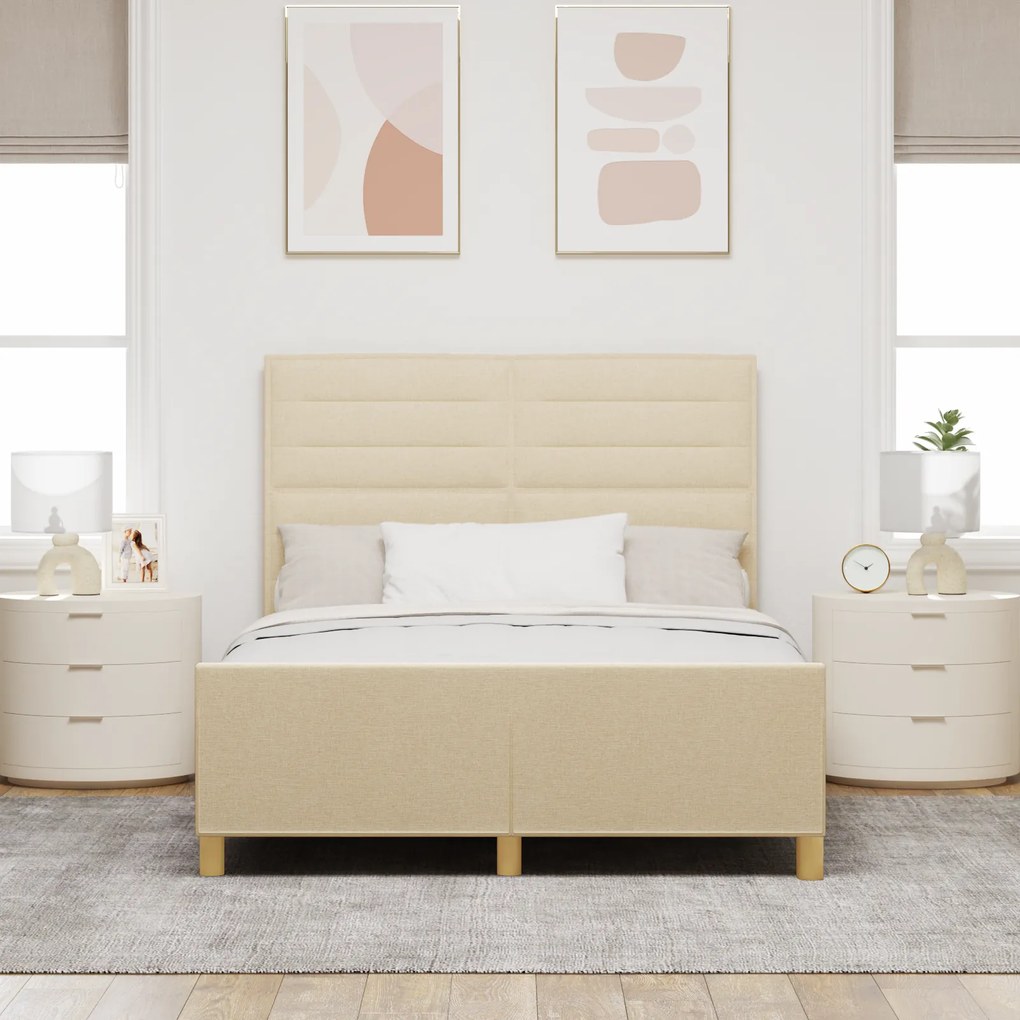 vidaXL Κρεβάτι Κρεμ 140x200 εκ. Υφασμάτινο
