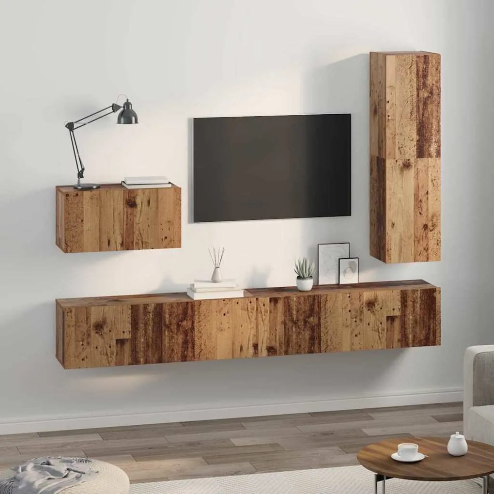 vidaXL Σετ επίπλου τηλεόρασης 4 pcs Παλαιό ξύλο 30.5 x 30 x 110 εκ.