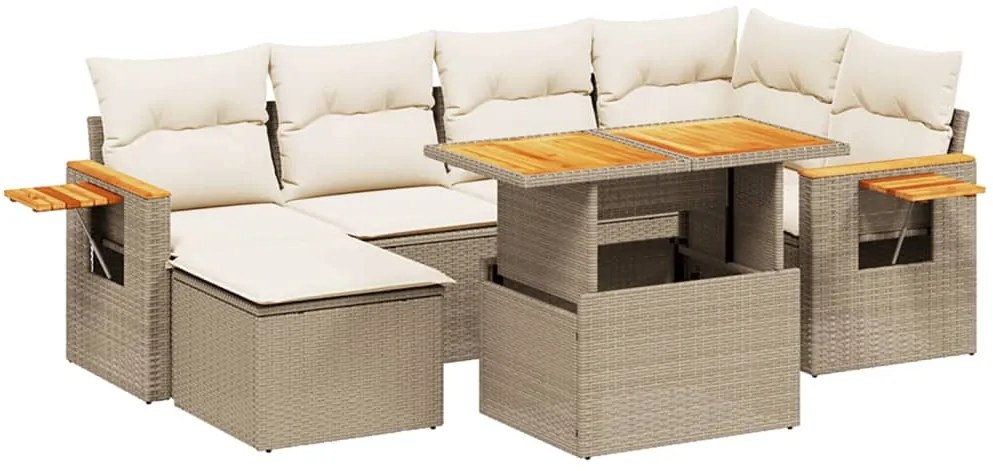 vidaXL Σαλόνι Κήπου Σετ 7 τεμ. Μπεζ Συνθετικό Ρατάν με Μαξιλάρια