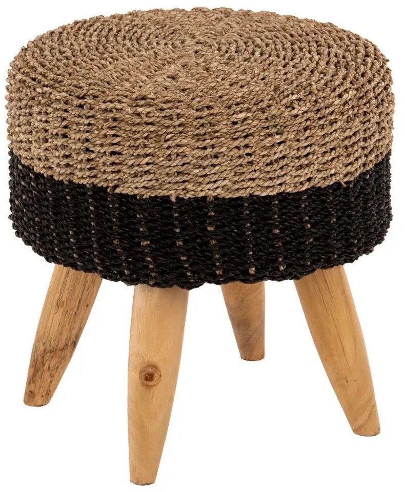 Σκαμπό Beam HM7827 Φ43x45cm Teak Ξύλο-Seagrass Natural-Black Wood, Mat