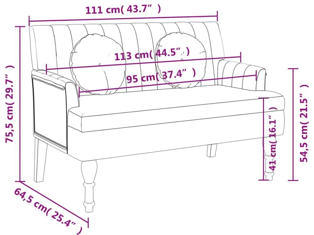 Παγκάκι Μπλε 113 x 64,5 x 75,5 εκ. Υφασμάτινο με Μαξιλάρια - Μπλε