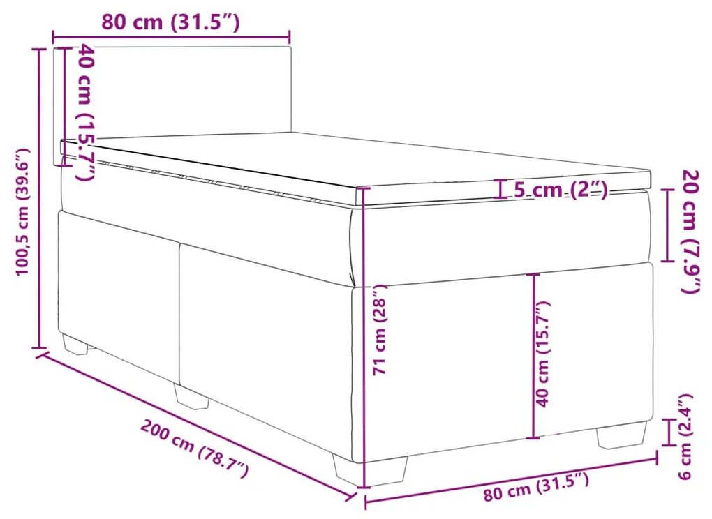 Κρεβάτι Boxspring με Στρώμα Μαύρο 80 x 200 εκ. Βελούδινο - Μαύρο