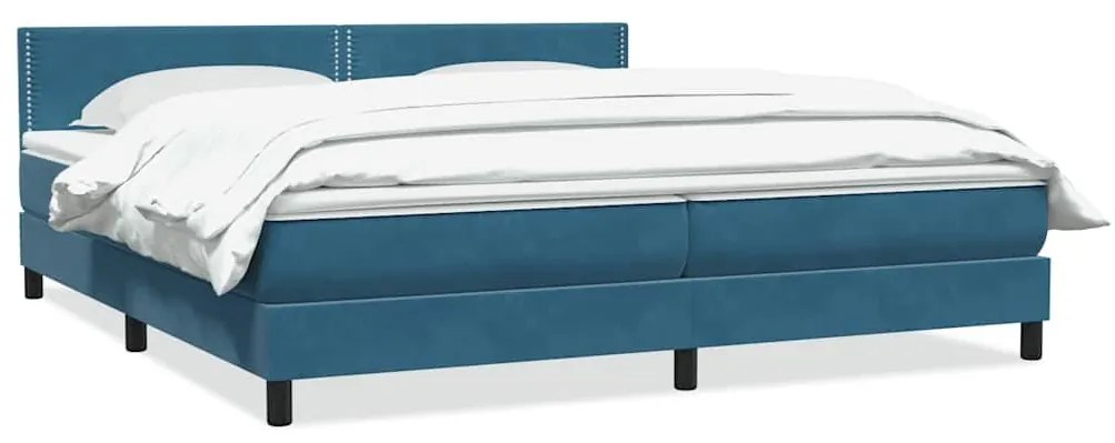 Κρεβάτι Boxspring με Στρώμα Σκούρο Μπλε 180x210 εκ. Βελούδινο - Μπλε