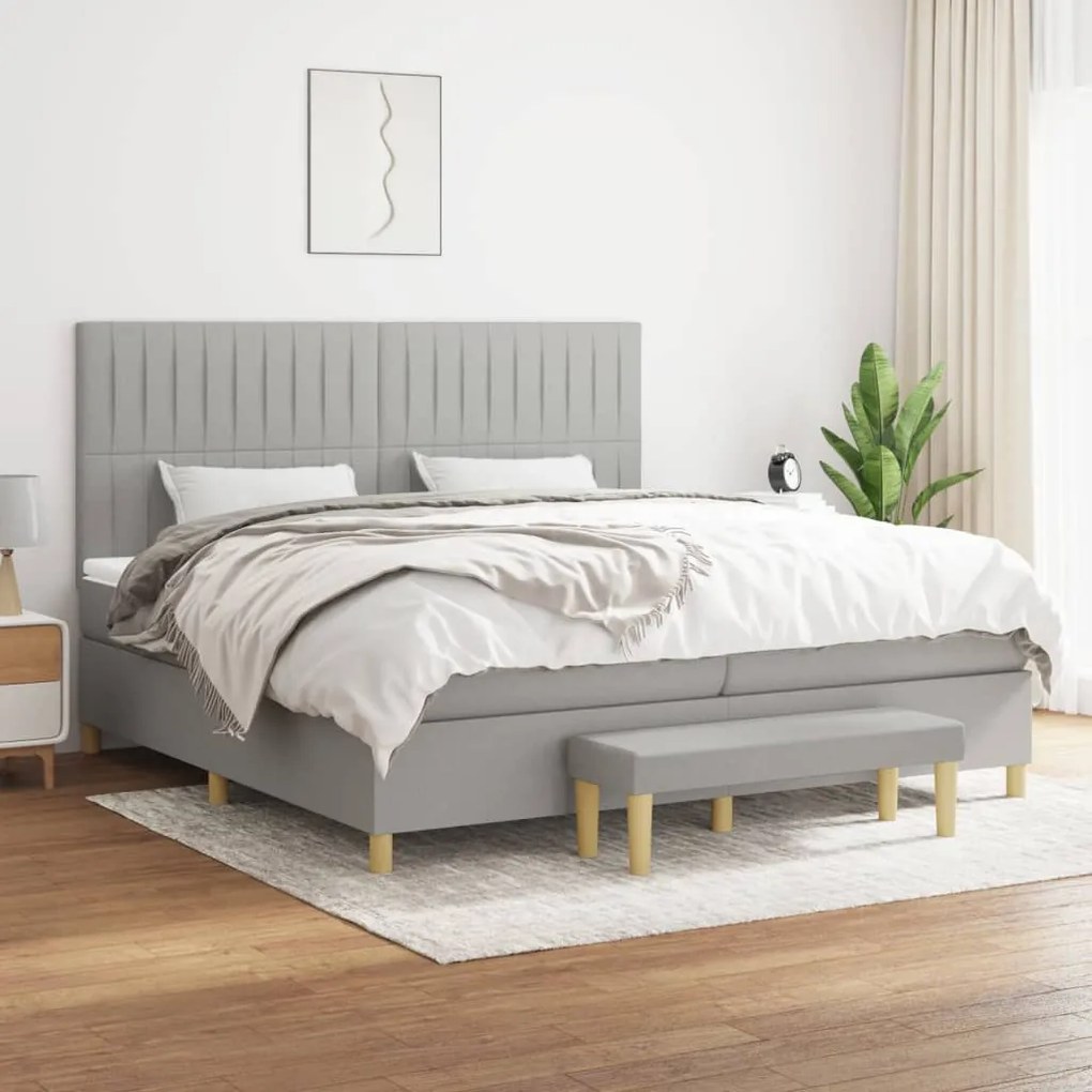 vidaXL Κρεβάτι Boxspring με Στρώμα Ανοιχτό Γκρι 200x200 εκ. Υφασμάτινο