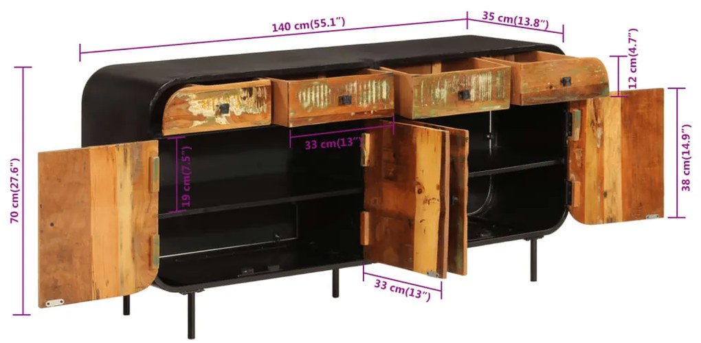 Ντουλάπι 140 x 35 x 70 εκ. Μασίφ Ανακυκλωμένο Ξύλο και Μέταλλο - Καφέ