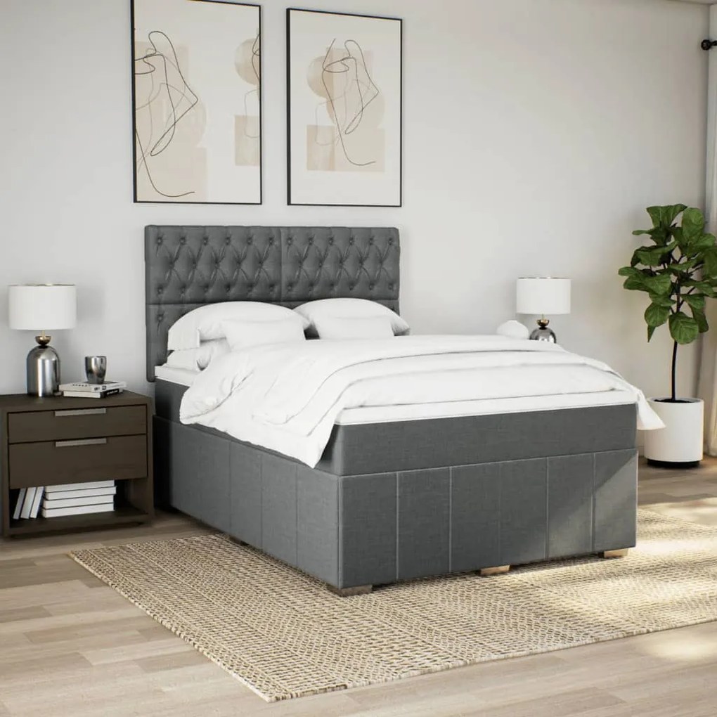 vidaXL Κρεβάτι Boxspring με Στρώμα Σκούρο Γκρι 140x190 εκ. Υφασμάτινο