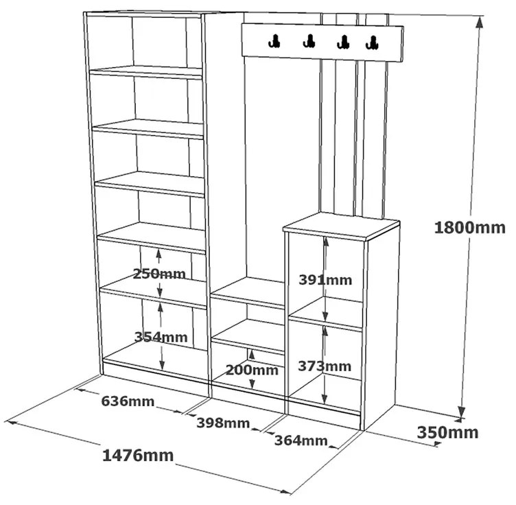 Έπιπλο εισόδου Doorse pakoworld μελαμίνης ανθρακί-sonoma 147.5x35x180εκ - 176-000129