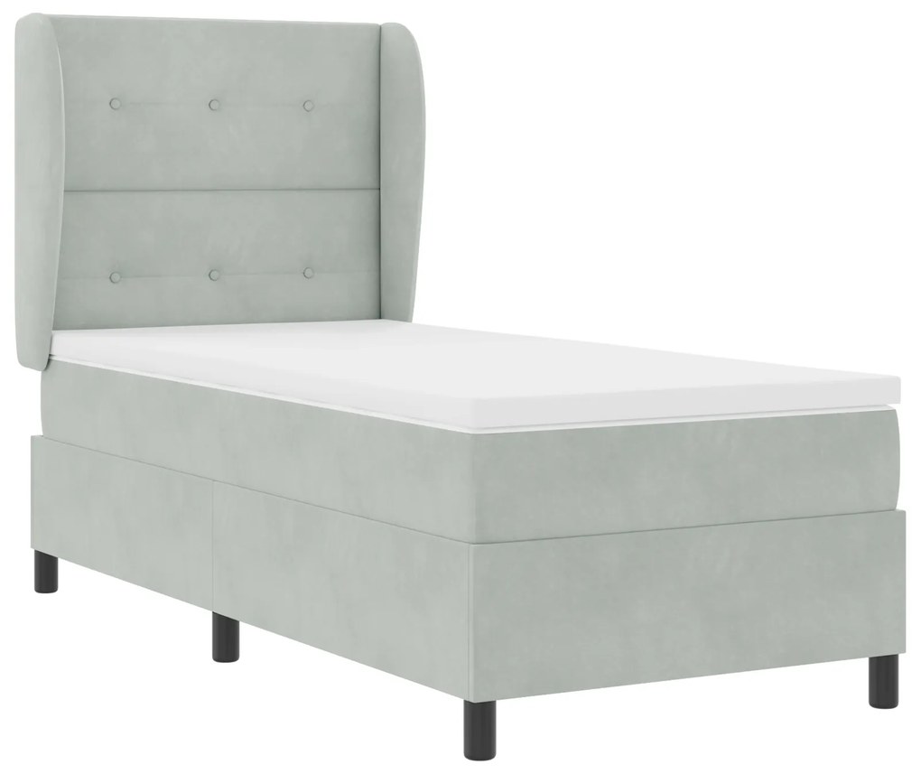vidaXL Κρεβάτι Box Spring με Στρώμα Ανοιχτό Γκρι 100x200 εκ. Βελούδο