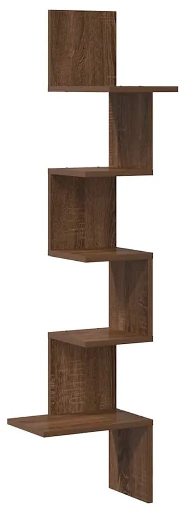 Γωνιακή Ραφιέρα Τοίχου Καφέ Δρυς 32x32x127,5 εκ. Επεξ. Ξύλο - Καφέ