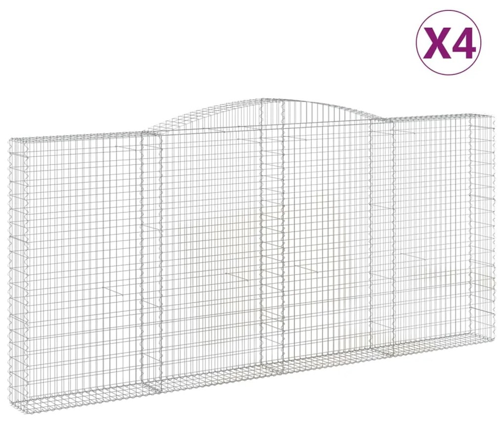 vidaXL Συρματοκιβώτια Τοξωτά 4 τεμ. 400x30x180/200 εκ. Γαλβαν. Ατσάλι