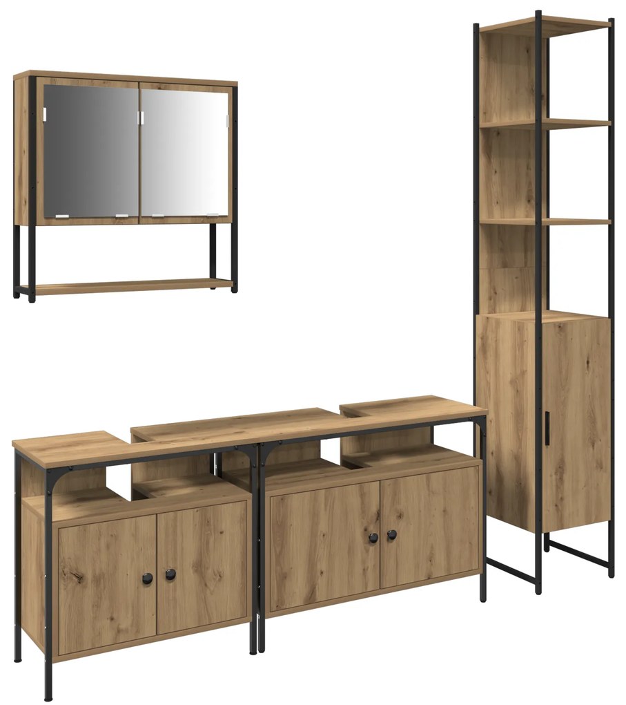 vidaXL Σετ επίπλων μπάνιου 4 κομματιών από ξύλο Artisan Oak, επεξεργασμένο ξύλο.
