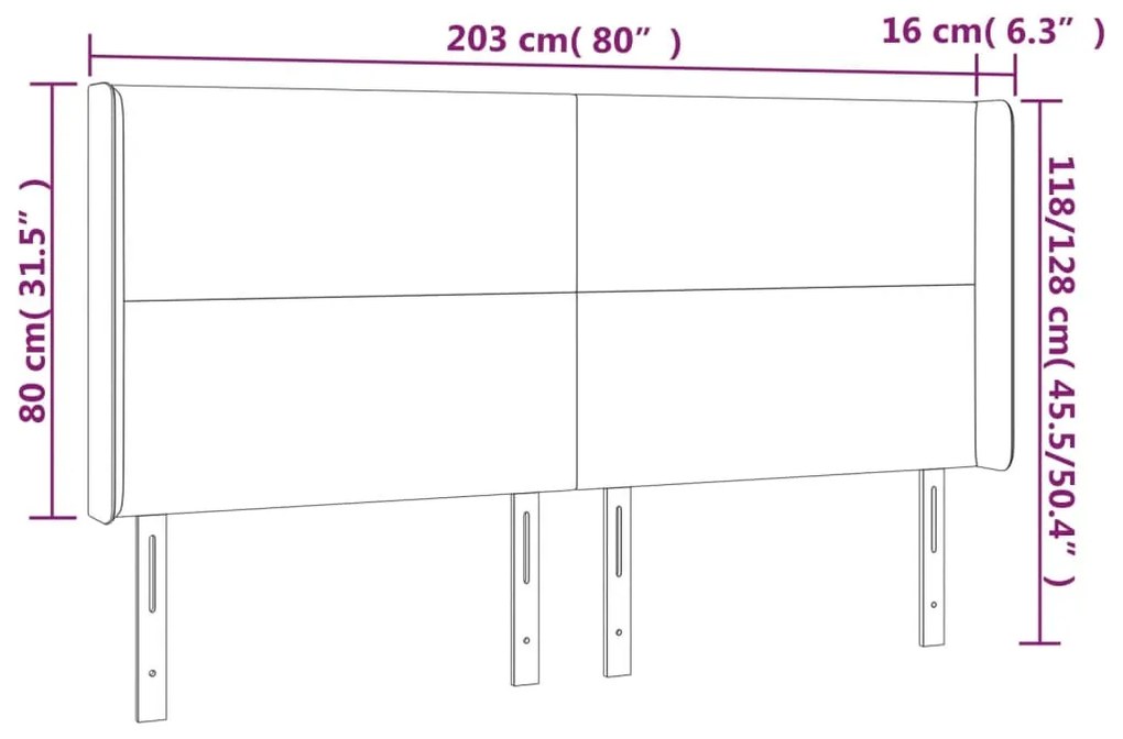 vidaXL Κεφαλάρι Κρεβατιού LED Σκούρο Καφέ 203x16x118/128εκ. Υφασμάτινο