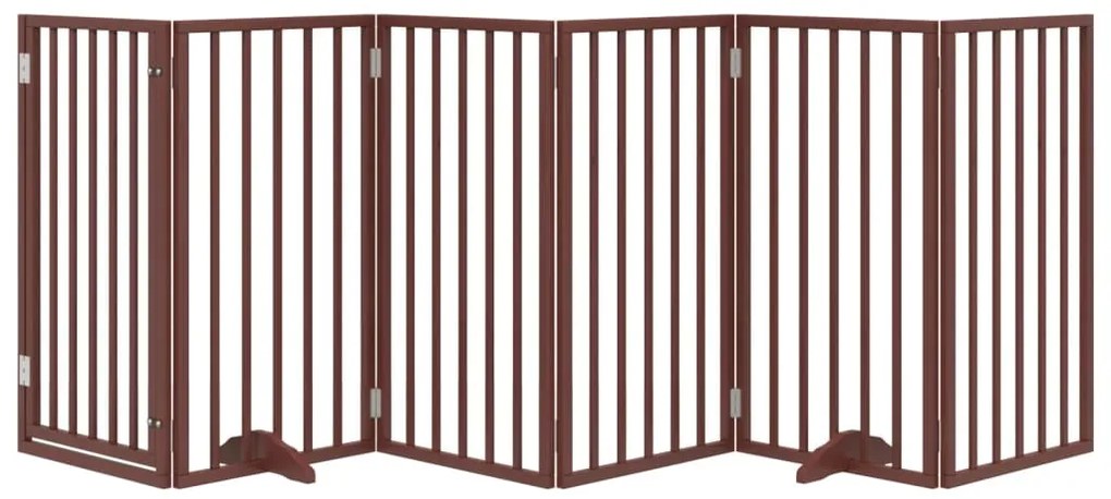 vidaXL Πόρτα Σκύλου με Πόρτα, Πτυσσόμενη, Καφέ, 6 Πάνελ, Ξύλο Λεύκας 300 εκ.