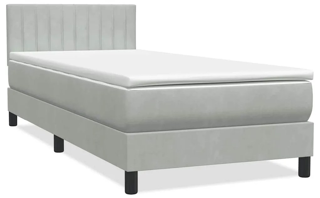 Box Spring κρεβάτι με στρώμα ανοιχτό γκρι 90x210 cm Βελούδινο - Γκρι