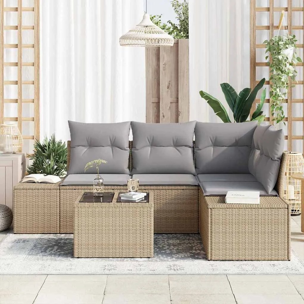 vidaXL Σετ Καναπέ Κήπου 5 pcs Μπεζ Πολυ ράταν