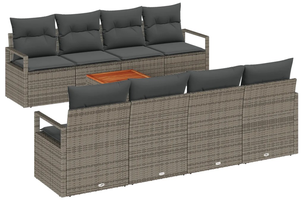 vidaXL Σετ Καναπέ Κήπου Γκρι 9 pcs Γκρι Large Ρατάν πολυαιθυλενίου