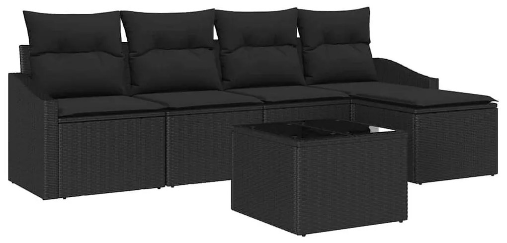 vidaXL Σετ Καναπέ Κήπου 6 pcs Μαύρο Πολυ ράταν