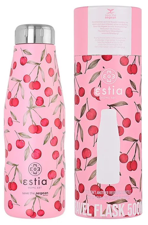 Μπουκάλι Θερμός  Travel Flask Save the Aegean Cherry Rose 500ml