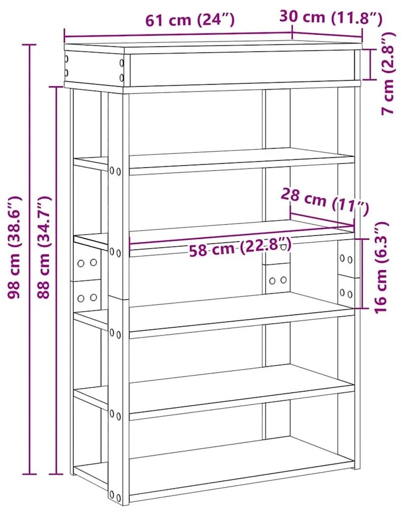 Ράφι παπουτσιών Γκρι Sonoma 60x30x98 cm Κατασκευασμένο ξύλο - Γκρι