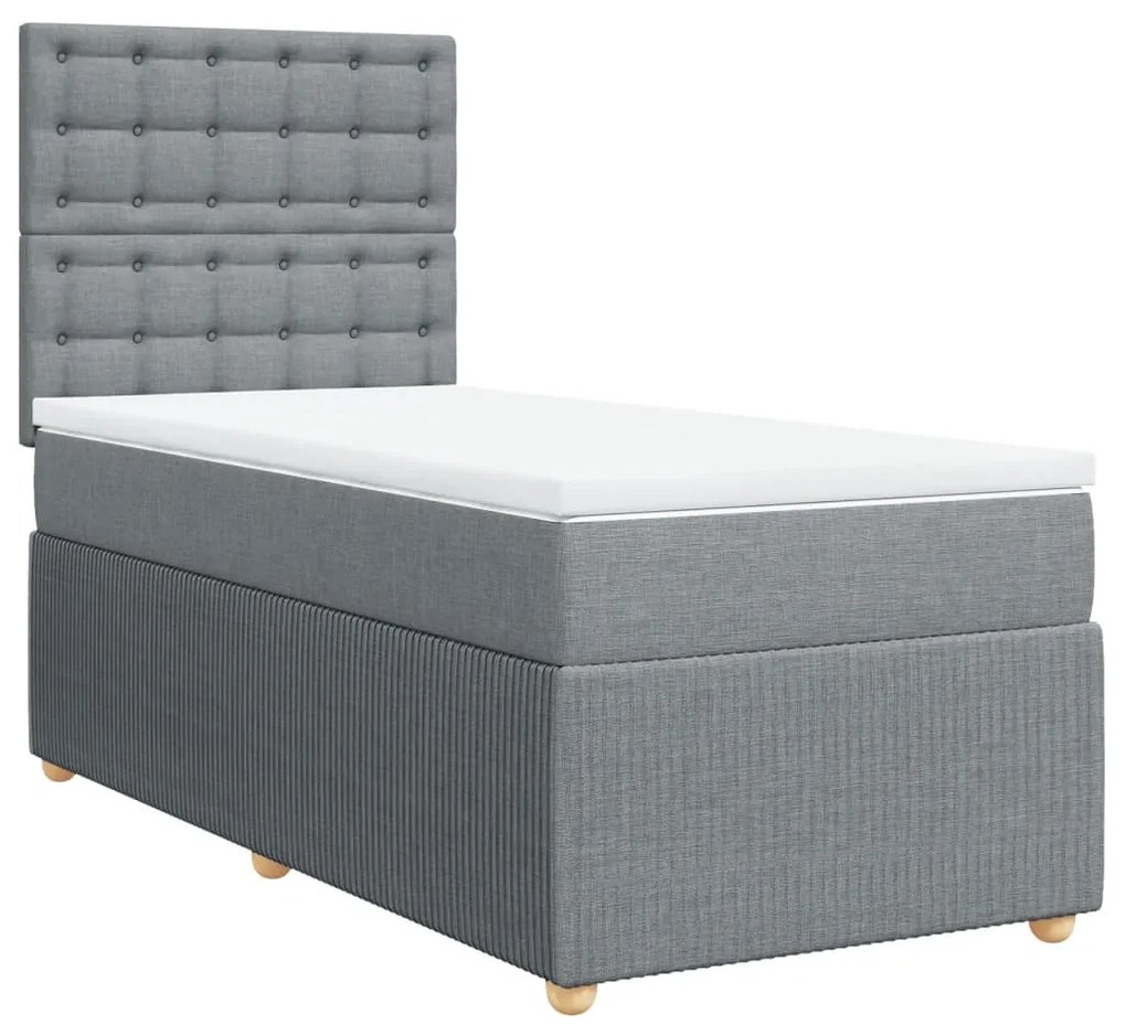 vidaXL Κρεβάτι Boxspring με Στρώμα Ανοιχτό Γκρι 90x190 εκ. Υφασμάτινο