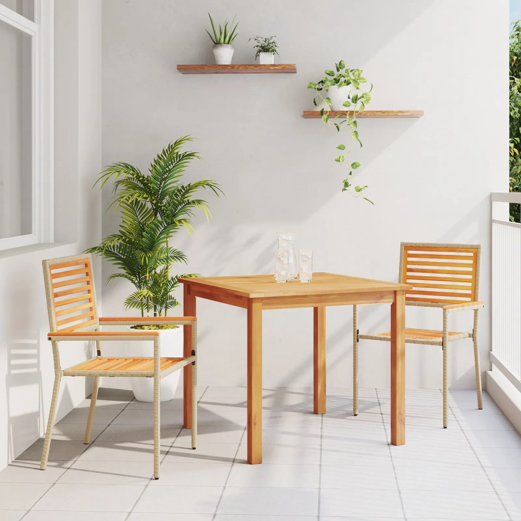 vidaXL 3 Piece Garden Dining Set Beige Poly Rattan Acacia