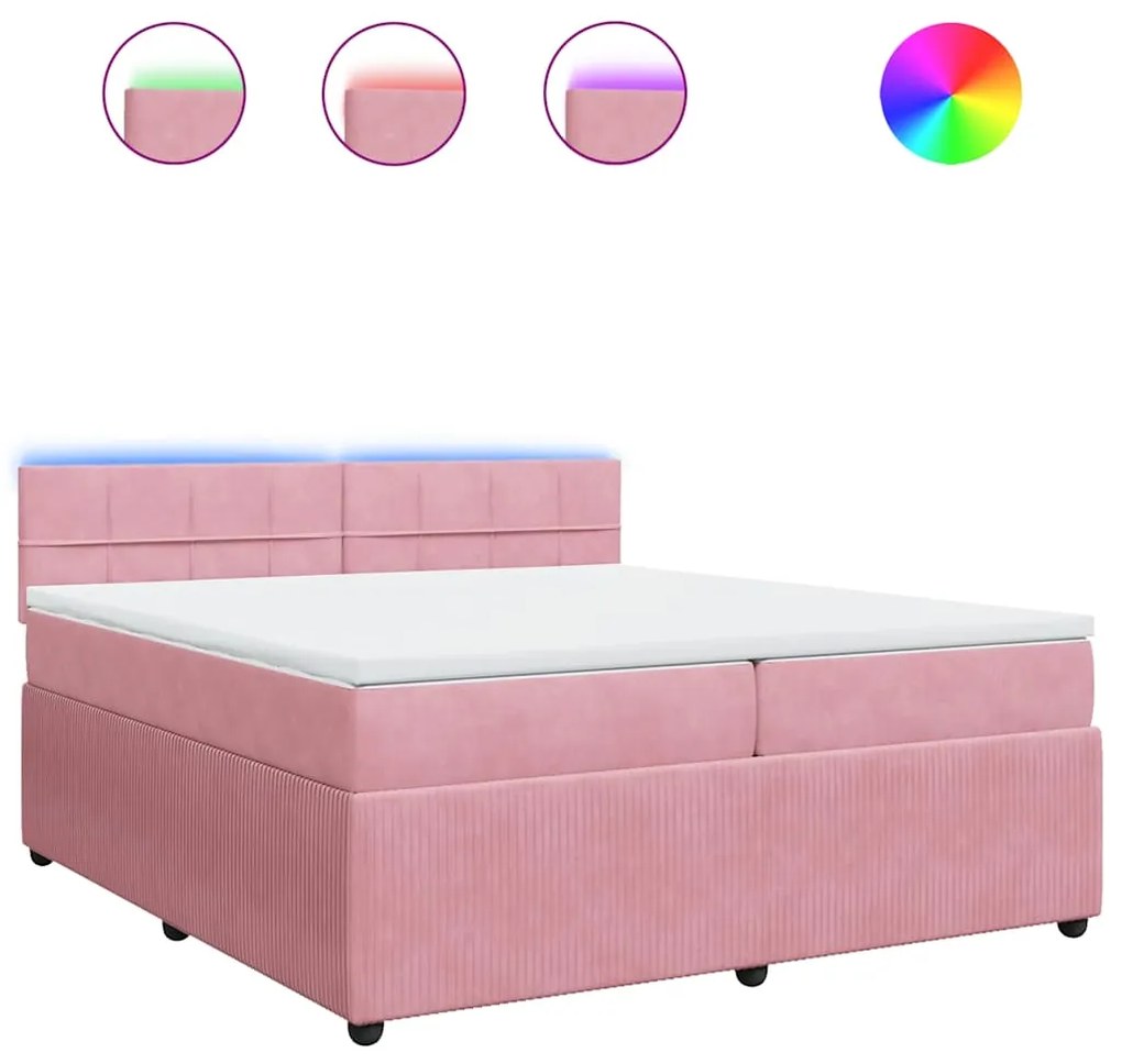 vidaXL Κρεβάτι Boxspring με Στρώμα Ροζ 200x200 εκ. Βελούδινο