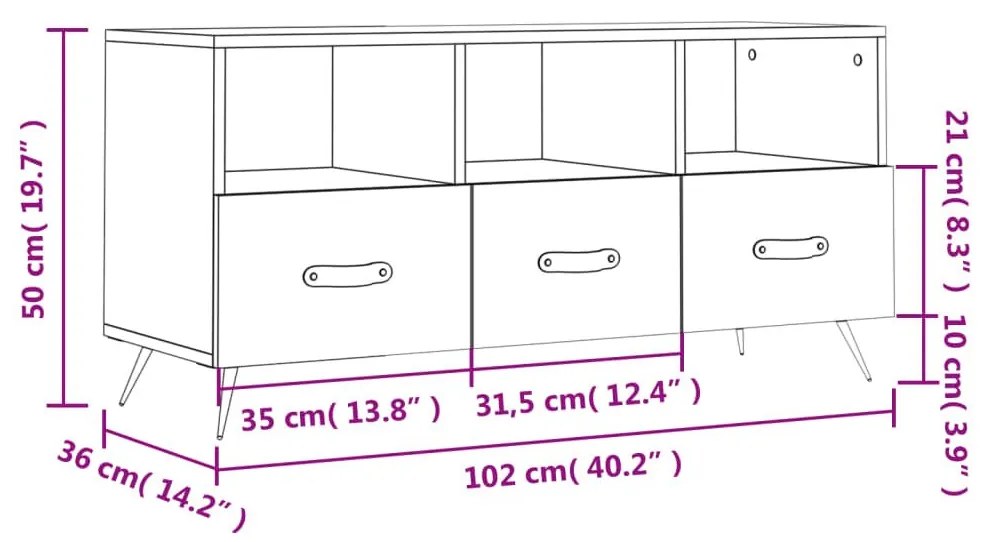 Έπιπλο Τηλεόρασης Γυαλ. Λευκό 102x36x50 εκ. Επεξεργασμένο Ξύλο - Λευκό