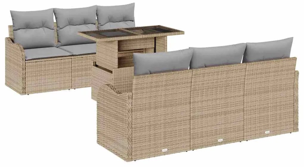 vidaXL Σετ Καναπέ Κήπου με μαξιλάρι 7 pcs Μπεζ Πολυ ράταν