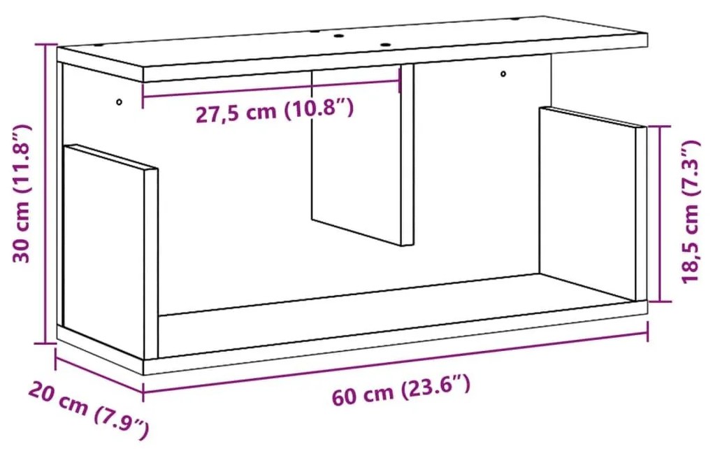 Ντουλάπι Τοίχου Καπνιστή Δρυς 60x20x30 εκ. Επεξεργασμένο Ξύλο - Καφέ