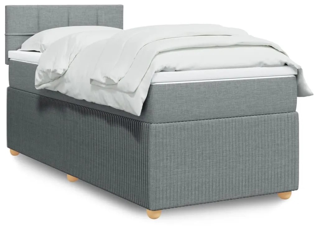 vidaXL Κρεβάτι Boxspring με Στρώμα Ανοιχτό Γκρι 100x200 εκ. Υφασμάτινο