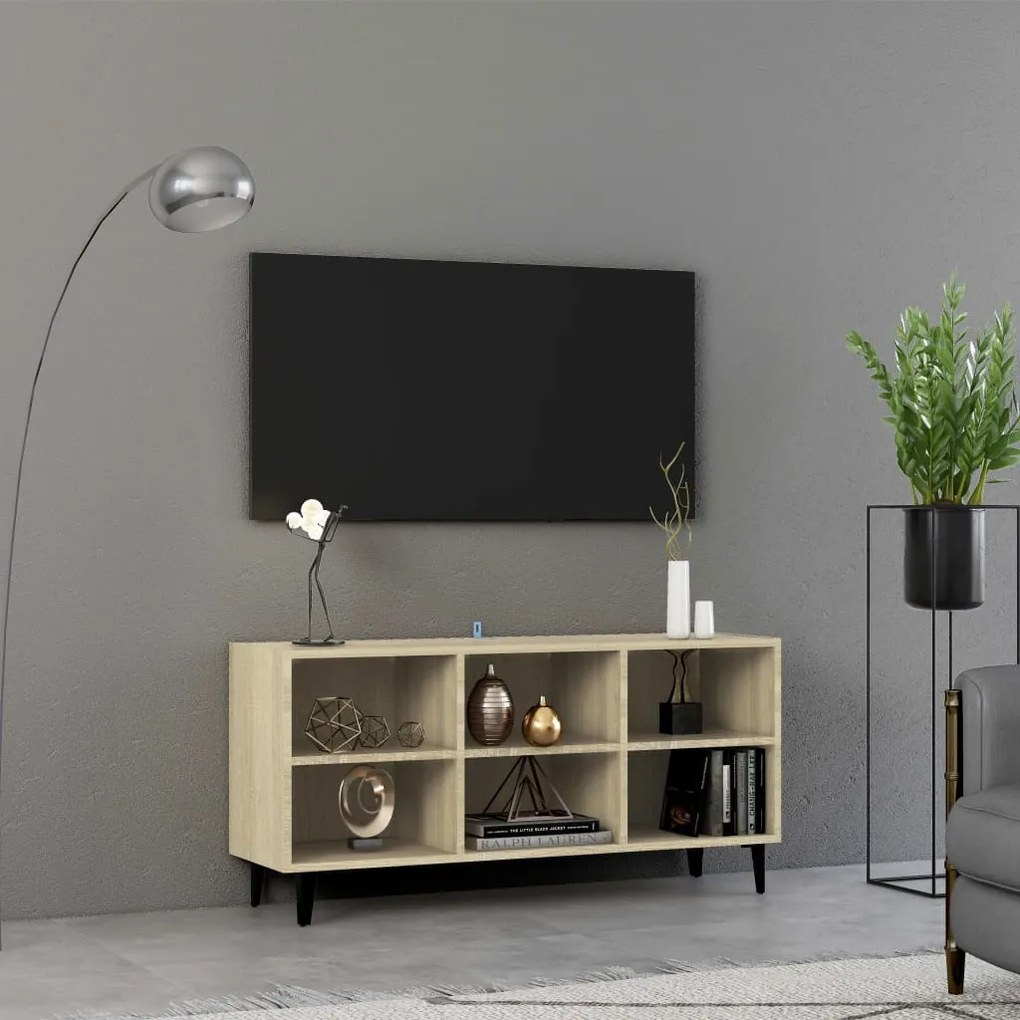 vidaXL Έπιπλο Τηλεόρασης Καπνιστή Δρυς 103,5x30x50 εκ Μεταλλικά Πόδια
