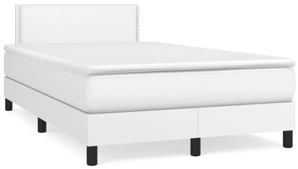 vidaXL Κρεβάτι Boxspring με Στρώμα & LED Λευκό 120x190 εκ. Συνθ. Δέρμα
