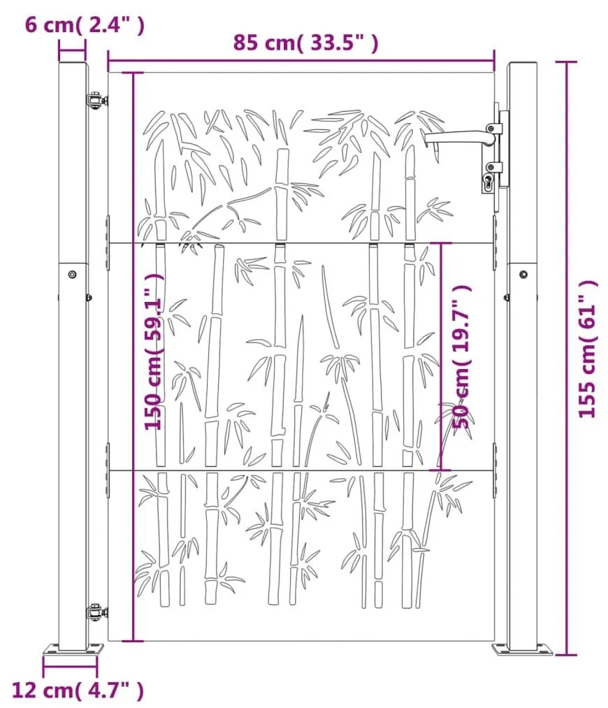 Πύλη Κήπου με Σχέδιο Μπαμπού 105 x 155 εκ. από Ατσάλι Corten - Καφέ