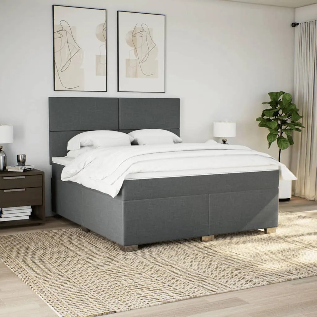 vidaXL Κρεβάτι Boxspring με Στρώμα Σκούρο Γκρι 180x200 εκ Υφασμάτιν