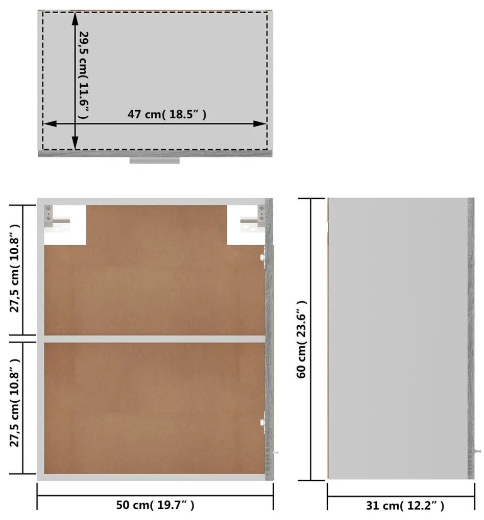 Ντουλάπι Κρεμαστό Γκρι Sonoma 50x31x60 εκ. Επεξεργασμένο Ξύλο - Γκρι