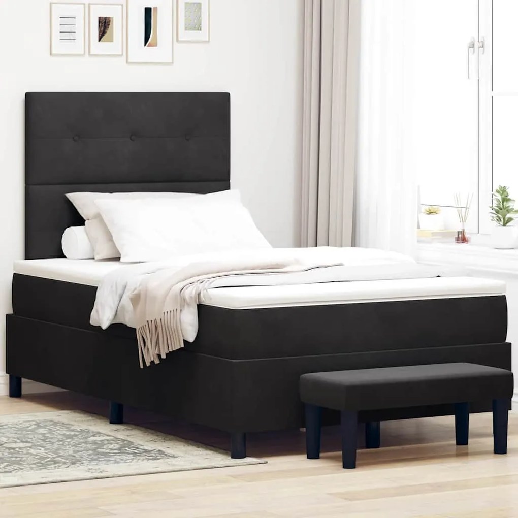 vidaXL Κρεβάτι με ελατήρια με στρώμα Μαύρο 120 x 200 cm Βελούδο