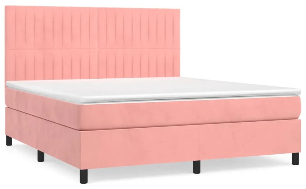 vidaXL Κρεβάτι Boxspring με Στρώμα Ροζ 180x200 εκ. Βελούδινο