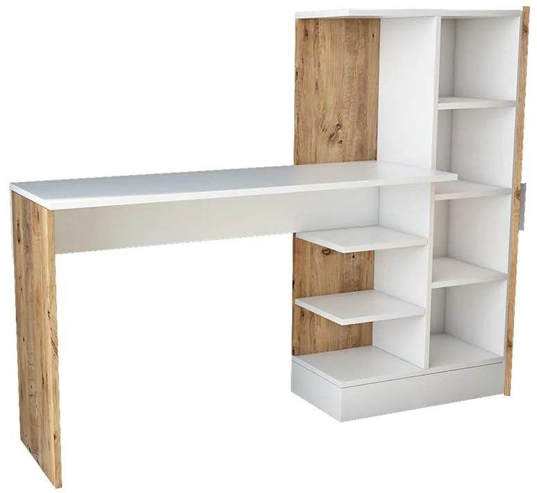 Γραφείο-ραφιέρα Kary pakoworld λευκό-oak 152,5x40x120εκ - 176-000020 - 176-000020