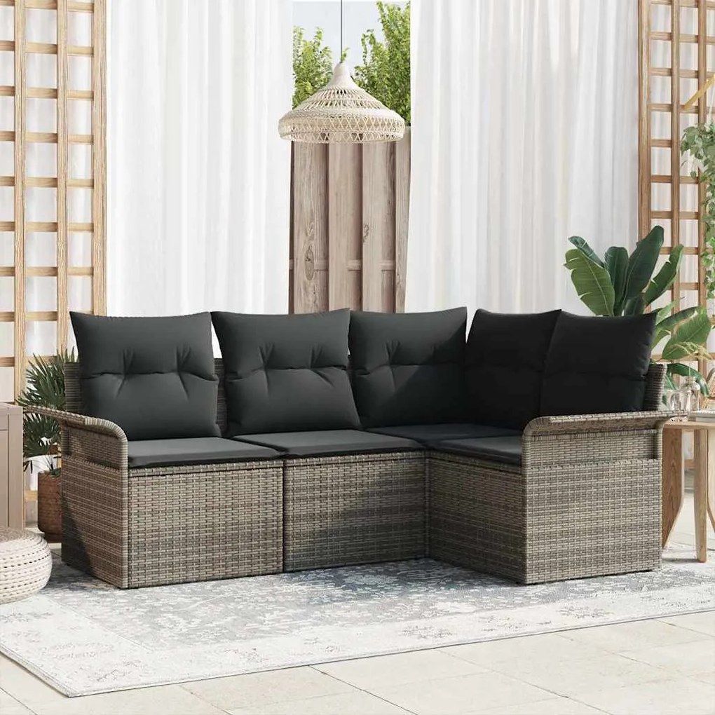 vidaXL Σετ Καναπέ Κήπου με μαξιλάρι 4 pcs Γκρι Πολυ ράταν